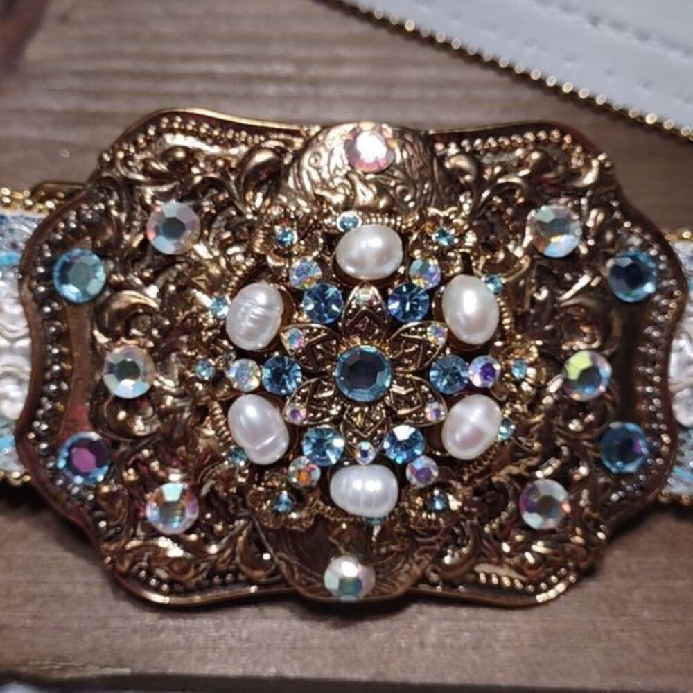 Blue Pearl Sparkle Statement Belt Unmarked - Picture 3 of 16